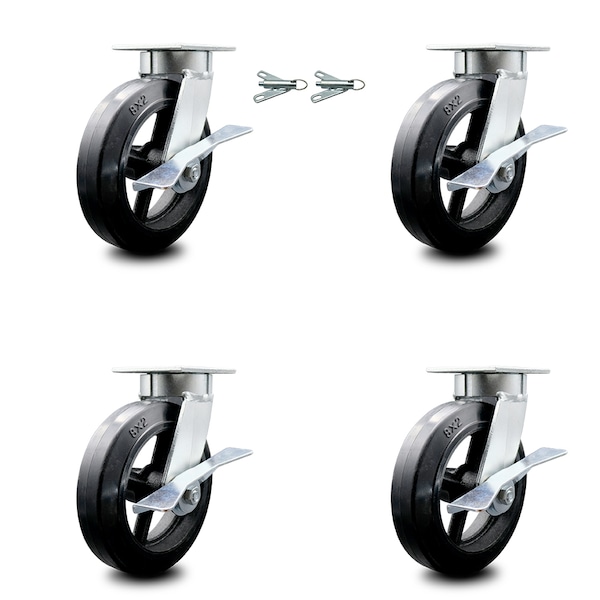 Service Caster 8 Inch Kingpinless Rubber on Steel Wheel Caster Brakes 2 Swivel Locks SCC, 4PK SCC-KP30S820-RSR-SLB-BSL-2-SLB-2 - main